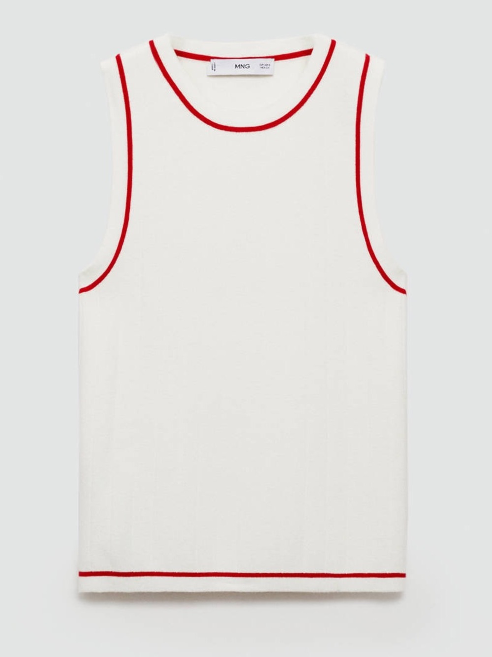 Mango White Ribbed Tank with Red Contrast Trim